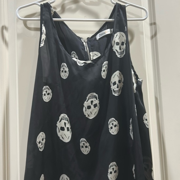 SUNNY GIRL Women Skeleton Print Sleeveless Tank Top Lightweight zip back size L - Picture 1 of 10